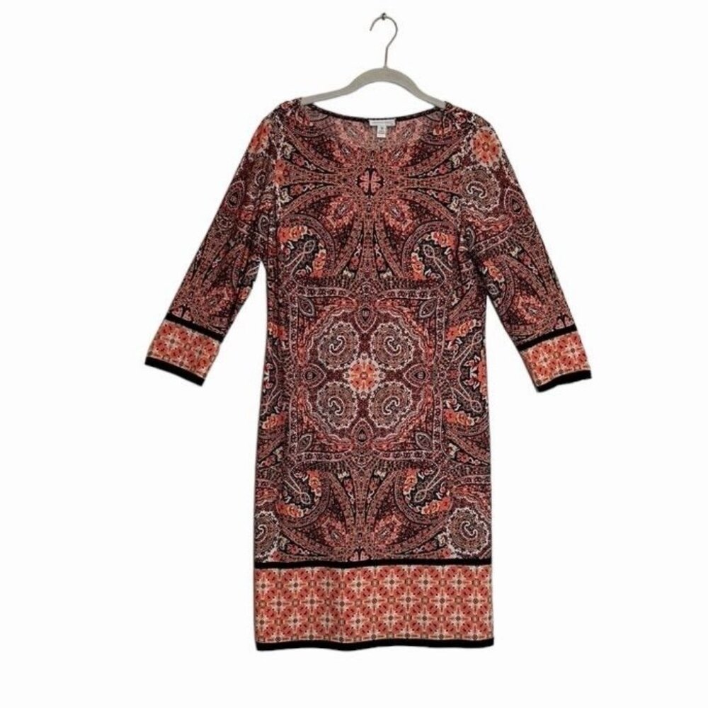 London Times Multicolor Floral Paisley 3/4 Sleeve Tunic Dress - Size 10